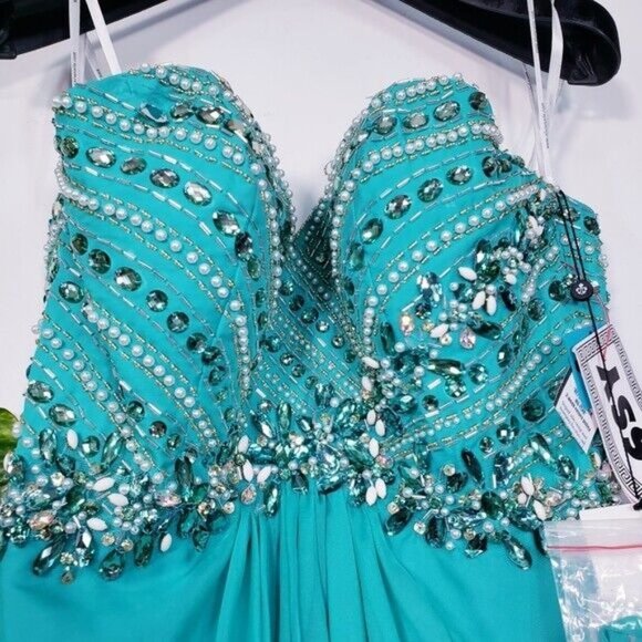 Green Long Gown Small Embellished Cut Out Evening Chiffon Alyce Paris 4 NWT$348 - Picture 6 of 12